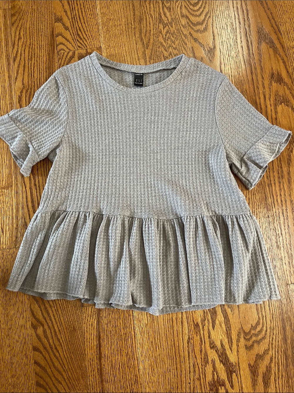 SHEIN Light Brown Waffle Knit Ruffle Hem Tunic